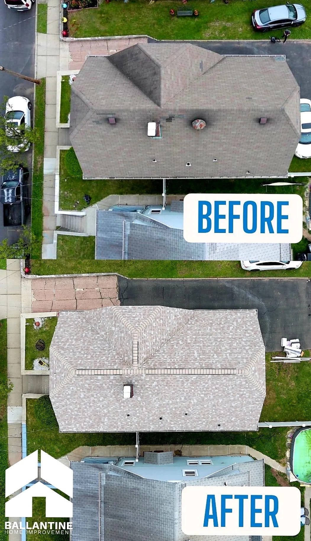 Before & After from Clifton Roofers: Owens Corning Amber Shingles on a Home in Clifton, NJ